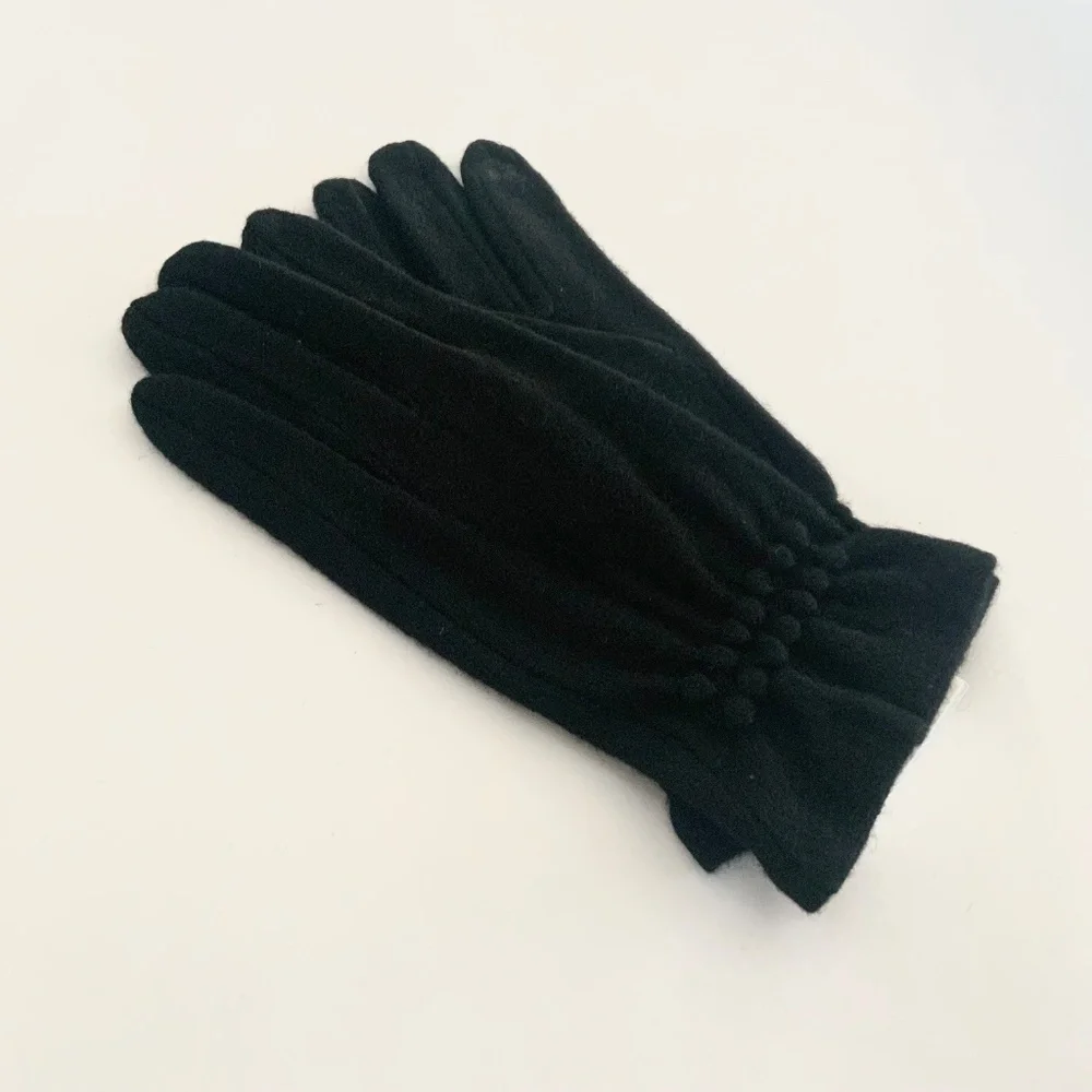 Luxury Cashmere Merino Wool Gloves Classic Black Driving Winter Warm Cozy Mitten